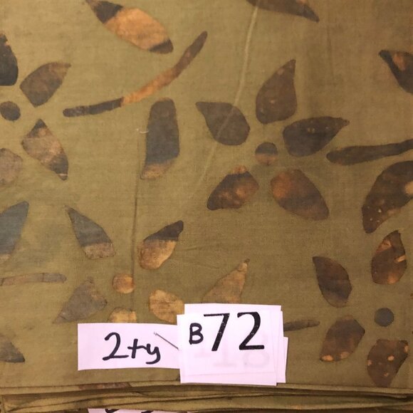 Quilt Cotton Batik Fabric Material - 2 yards Olive Green Floral #B72 444 - Picture 3 of 3